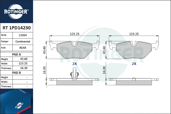 Brake Pad Set, disc brake (RT 1PD14230)