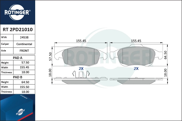 Brake Pad Set, disc brake (RT 2PD21010)