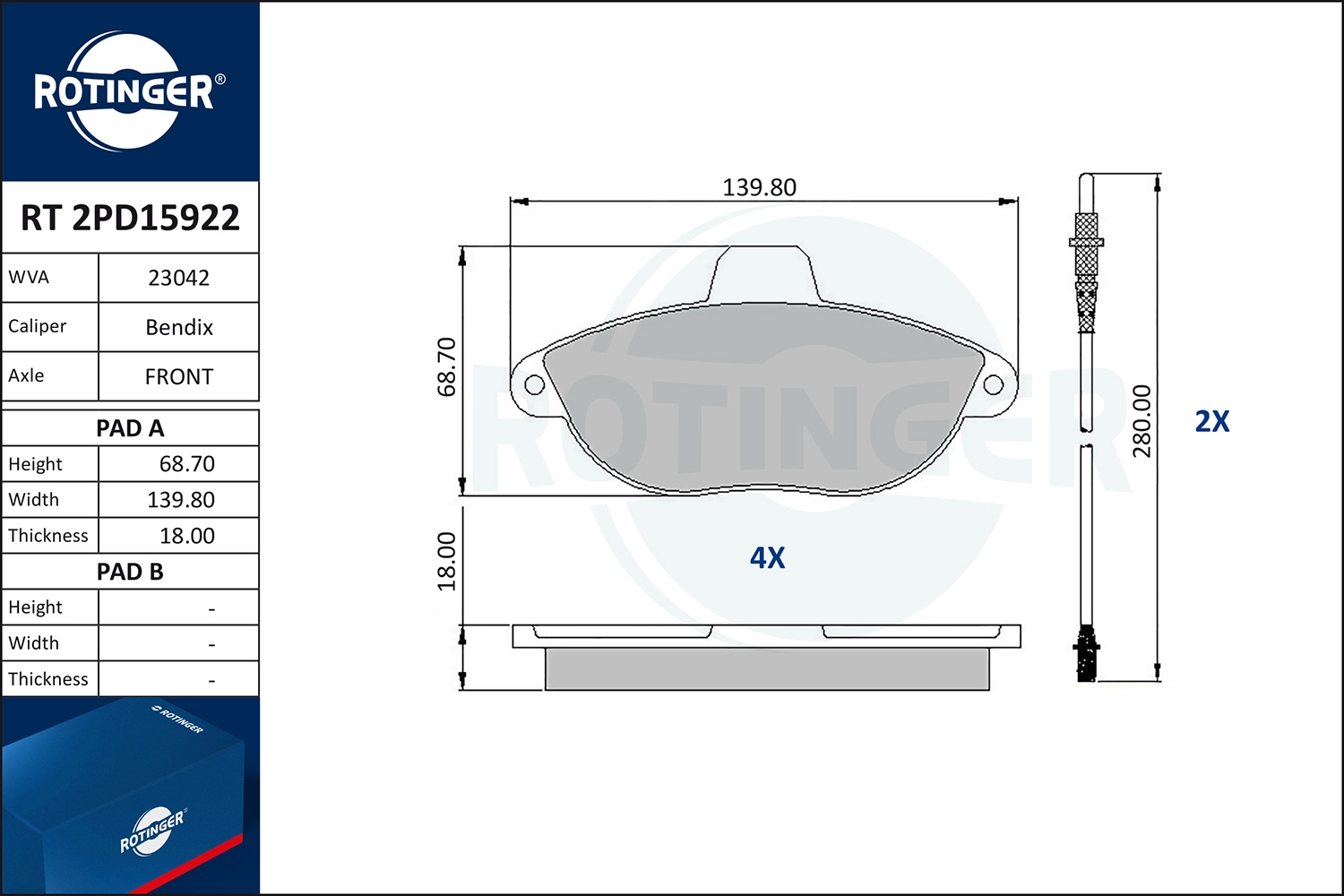 Brake Pad Set, disc brake (RT 2PD15922)