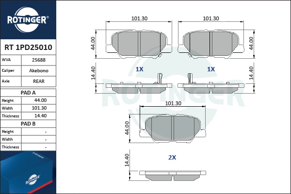 Brake Pad Set, disc brake (RT 1PD25010)