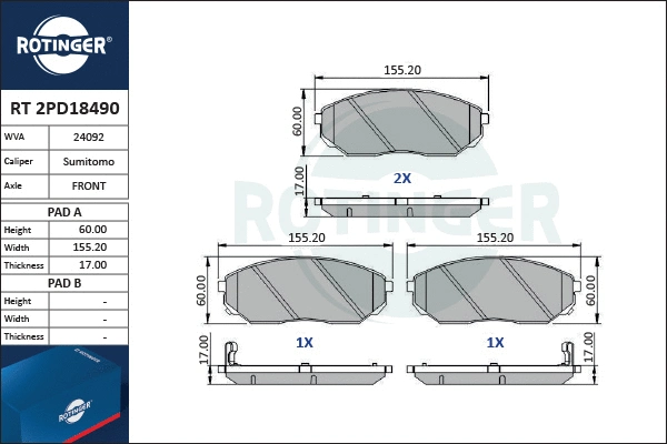 Brake Pad Set, disc brake (RT 2PD18490)