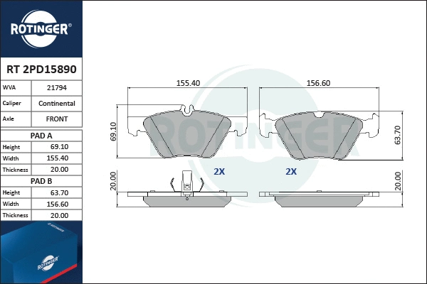 Brake Pad Set, disc brake (RT 2PD15890)