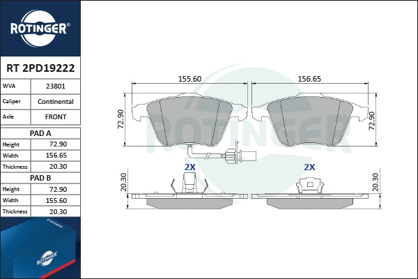 Brake Pad Set, disc brake (RT 2PD19222)