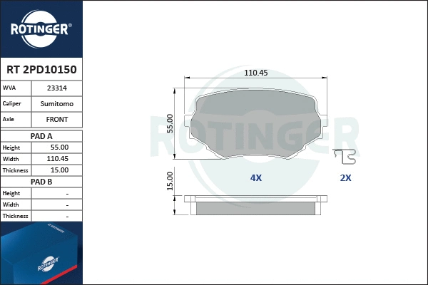 Brake Pad Set, disc brake (RT 2PD10150)