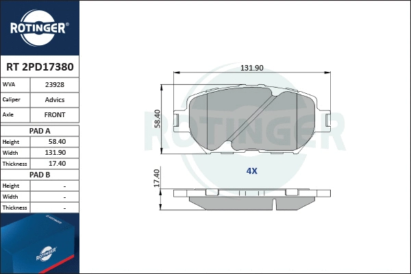 Brake Pad Set, disc brake (RT 2PD17380)
