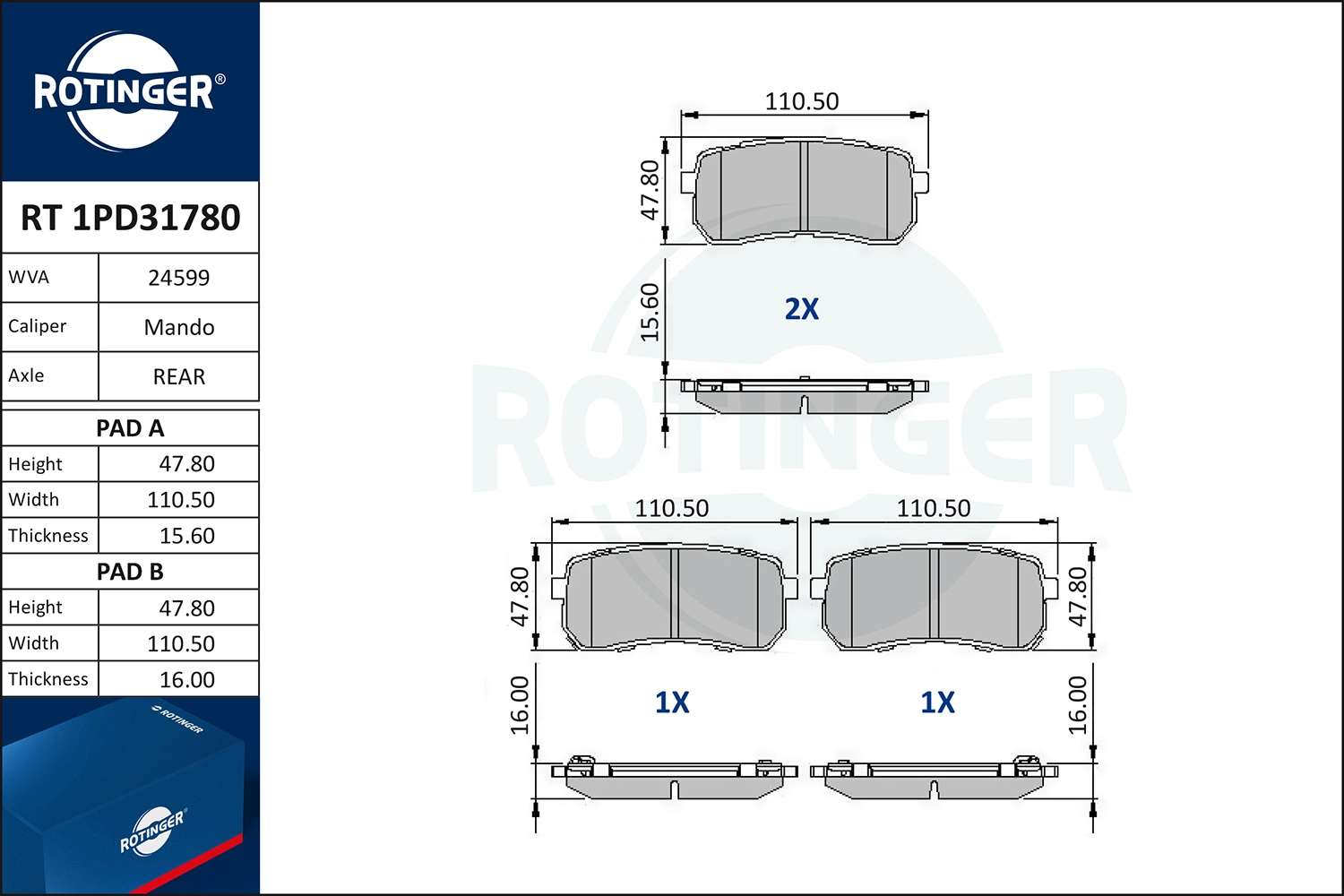 Brake Pad Set, disc brake (RT 1PD31780)
