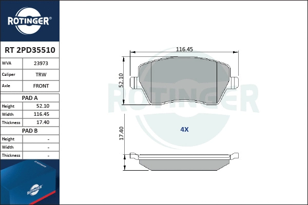 Brake Pad Set, disc brake (RT 2PD35510)