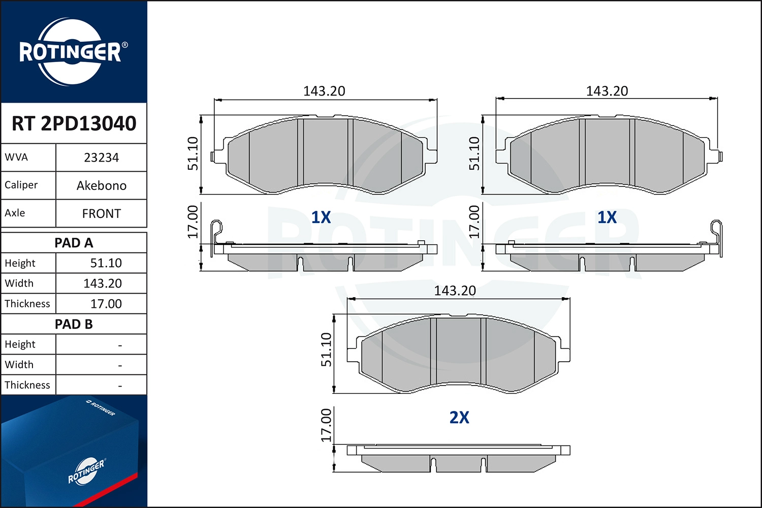 Brake Pad Set, disc brake (RT 2PD13040)