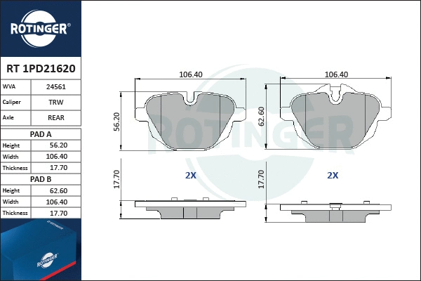 Brake Pad Set, disc brake (RT 1PD21620)