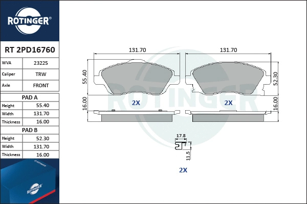 Brake Pad Set, disc brake (RT 2PD16760)