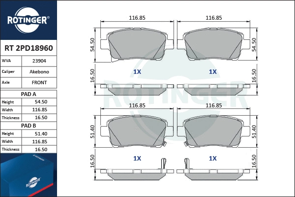 Brake Pad Set, disc brake (RT 2PD18960)