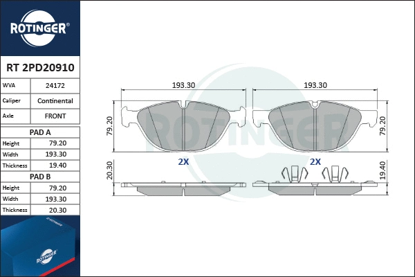 Brake Pad Set, disc brake (RT 2PD20910)