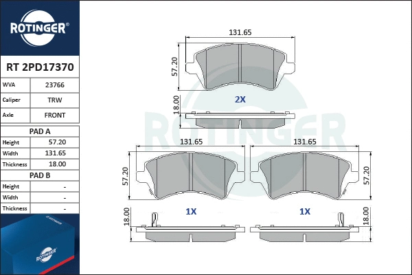 Brake Pad Set, disc brake (RT 2PD17370)