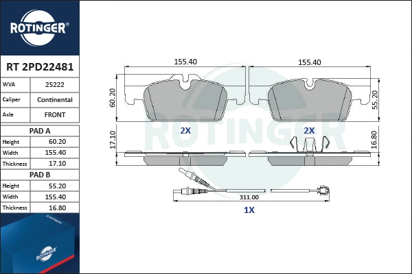 Brake Pad Set, disc brake (RT 2PD22481)