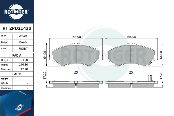 Brake Pad Set, disc brake (RT 2PD21430)