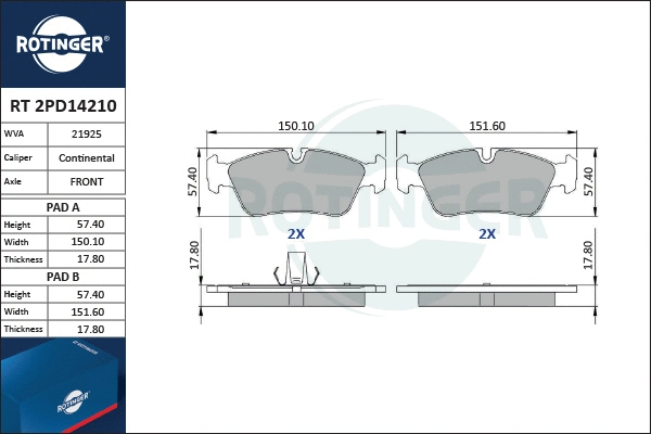 Brake Pad Set, disc brake (RT 2PD14210)