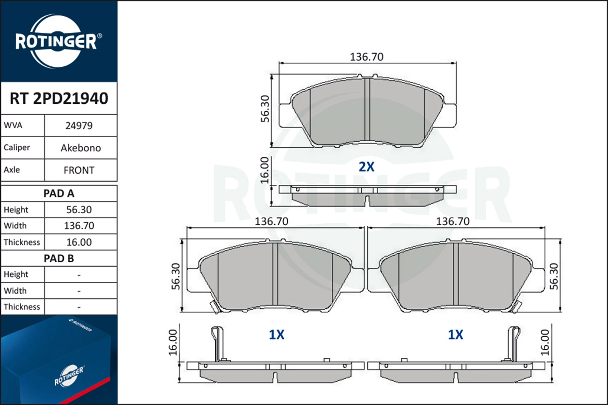 Brake Pad Set, disc brake (RT 2PD21940)