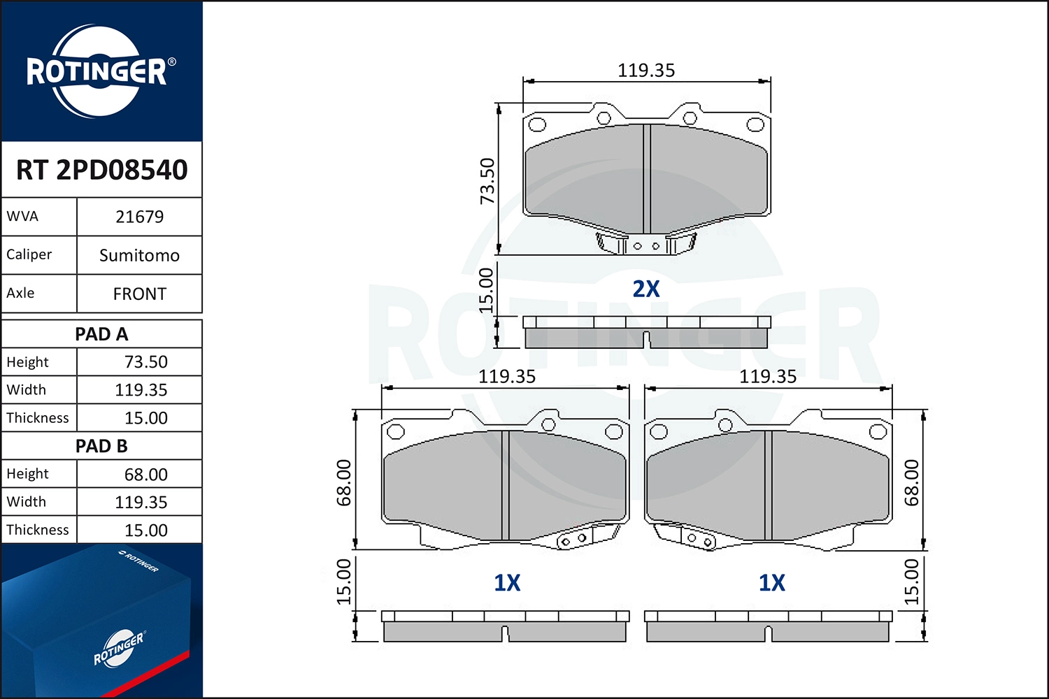 Brake Pad Set, disc brake (RT 2PD08540)