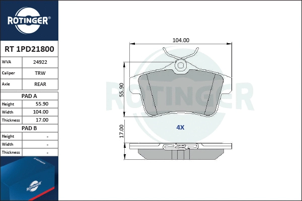 Brake Pad Set, disc brake (RT 1PD21800)