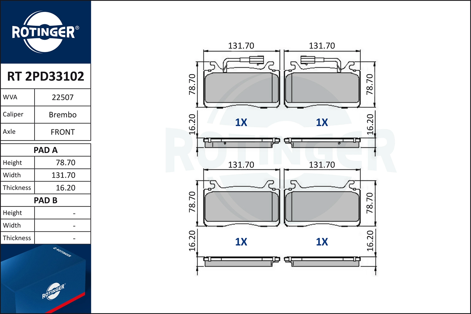 Brake Pad Set, disc brake (RT 2PD33102)