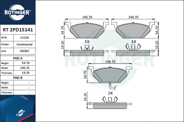 Brake Pad Set, disc brake (RT 2PD15141)