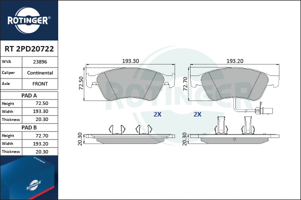 Brake Pad Set, disc brake (RT 2PD20722)