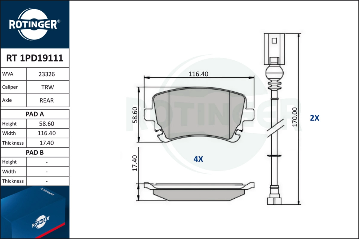 Brake Pad Set, disc brake (RT 1PD19111)
