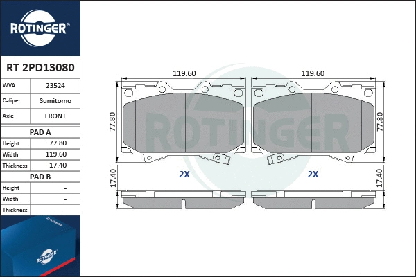 Brake Pad Set, disc brake (RT 2PD13080)