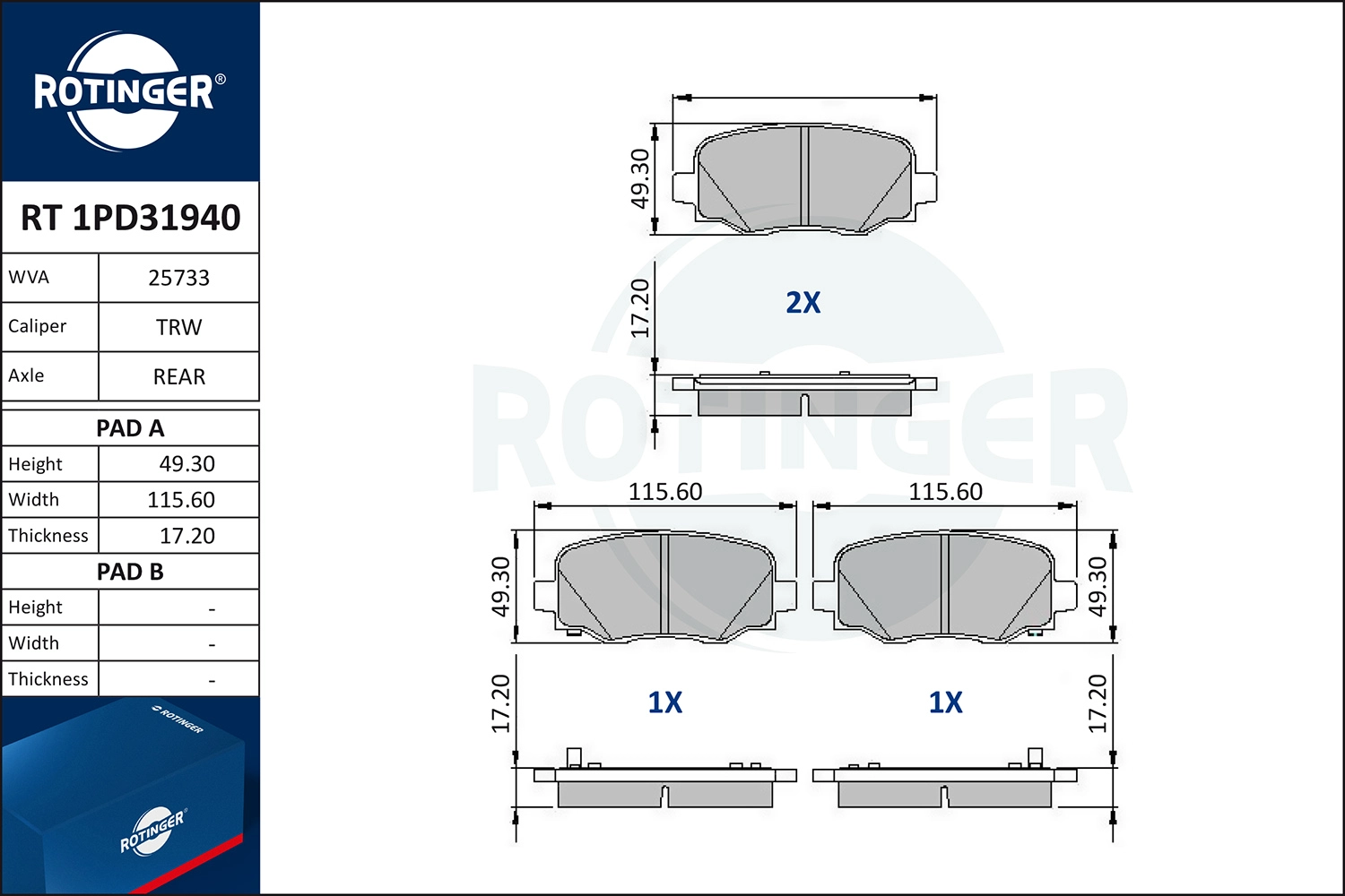 Brake Pad Set, disc brake (RT 1PD31940)