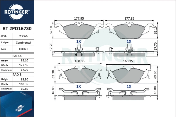 Brake Pad Set, disc brake (RT 2PD16730)