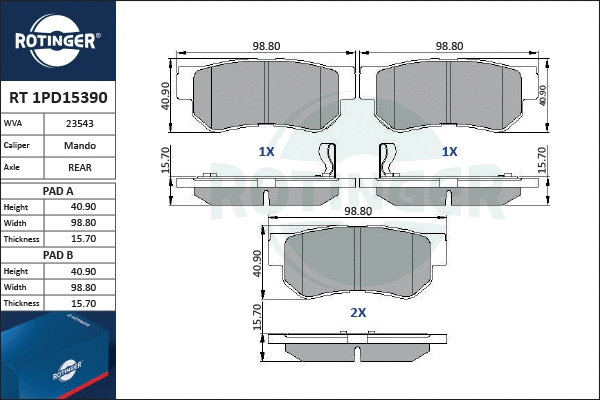 Brake Pad Set, disc brake (RT 1PD15390)