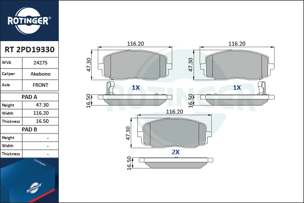 Brake Pad Set, disc brake (RT 2PD19330)