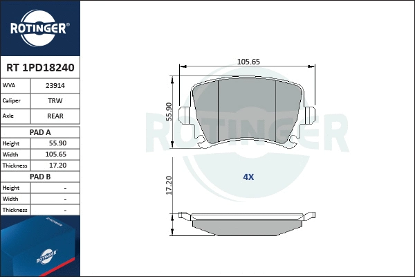 Brake Pad Set, disc brake (RT 1PD18240)