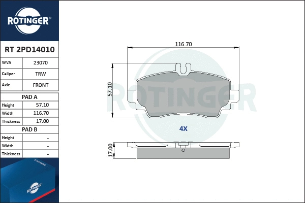 Brake Pad Set, disc brake (RT 2PD14010)