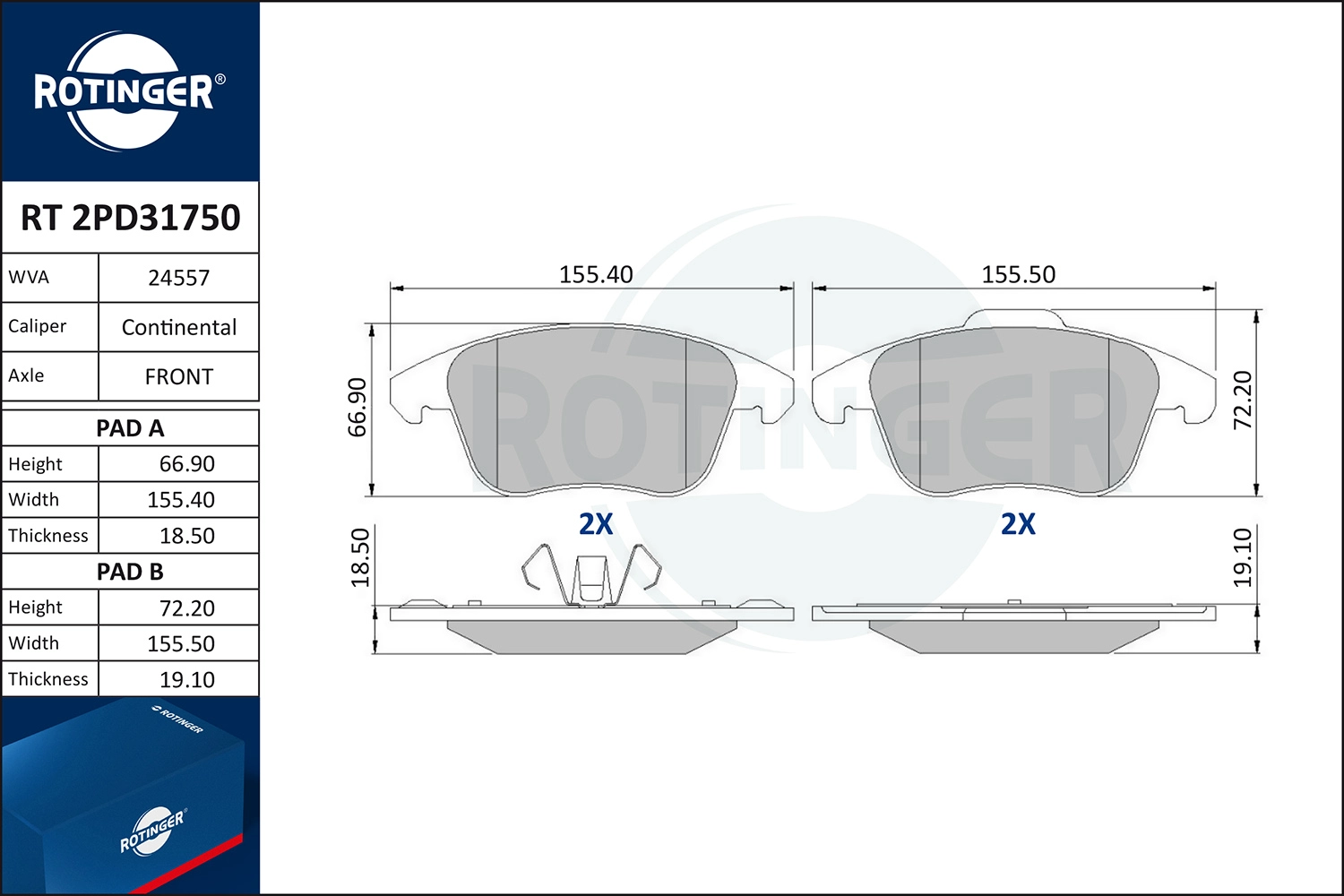 Brake Pad Set, disc brake (RT 2PD31750)