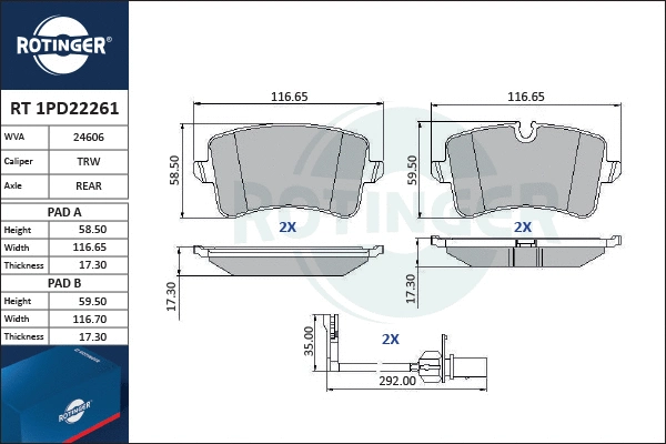 Brake Pad Set, disc brake (RT 1PD22261)