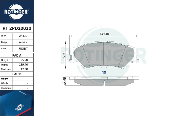 Brake Pad Set, disc brake (RT 2PD20020)
