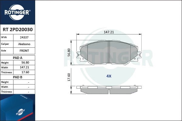 Brake Pad Set, disc brake (RT 2PD20030)
