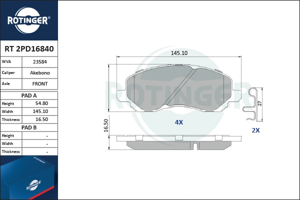 Brake Pad Set, disc brake (RT 2PD16840)