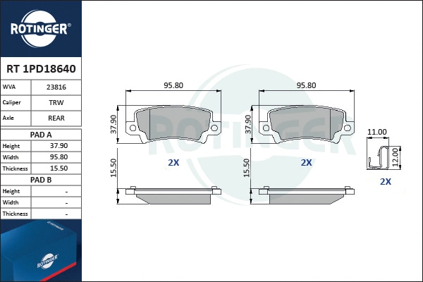 Brake Pad Set, disc brake (RT 1PD18640)