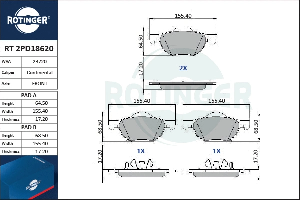 Brake Pad Set, disc brake (RT 2PD18620)