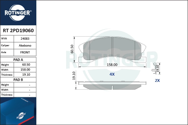 Brake Pad Set, disc brake (RT 2PD19060)