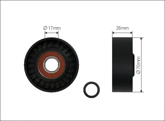 Tensioner Pulley, V-ribbed belt (500336)