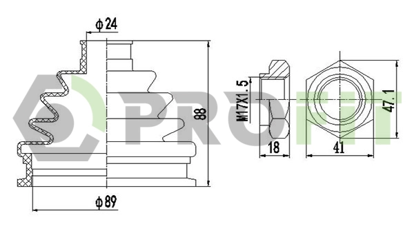 Bellow Kit, drive shaft (2710-0010 XLB)