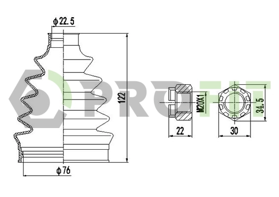 Bellow Kit, drive shaft (2710-0016 XLB)