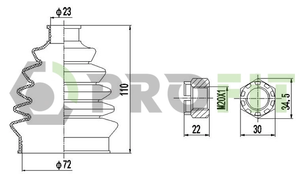 Bellow Kit, drive shaft (2710-0009 XLB)