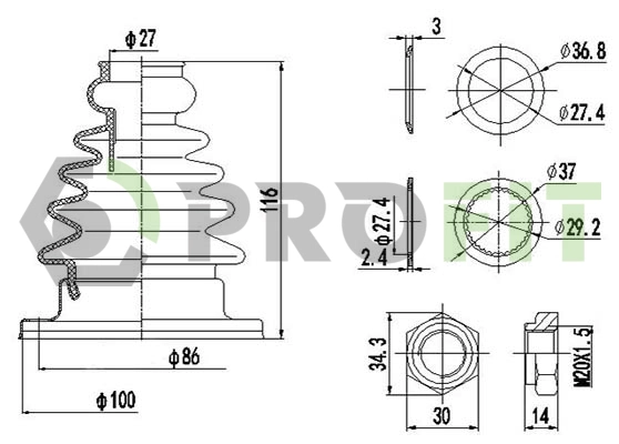 Bellow Kit, drive shaft (2810-0014 XLB)