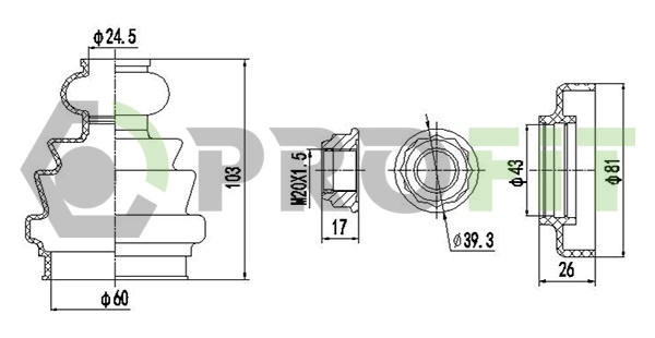 Bellow Kit, drive shaft (2710-0020 XLB)