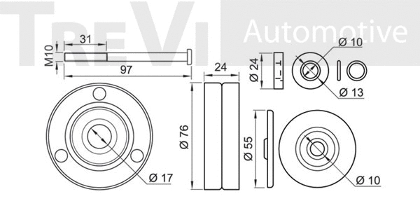 Deflection/Guide Pulley, V-ribbed belt
