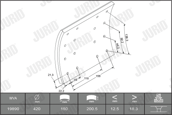 Brake Lining Kit, drum brake (1989005700)